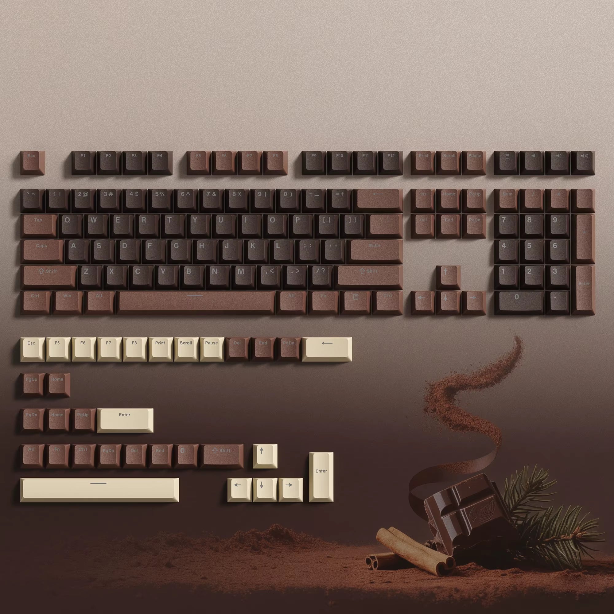 138 Keys Retro Brown Gray PBT Keycap Double Shot Cherry Profile Key Caps for Cherry MX Switches Mechanical Gamer Keyboard